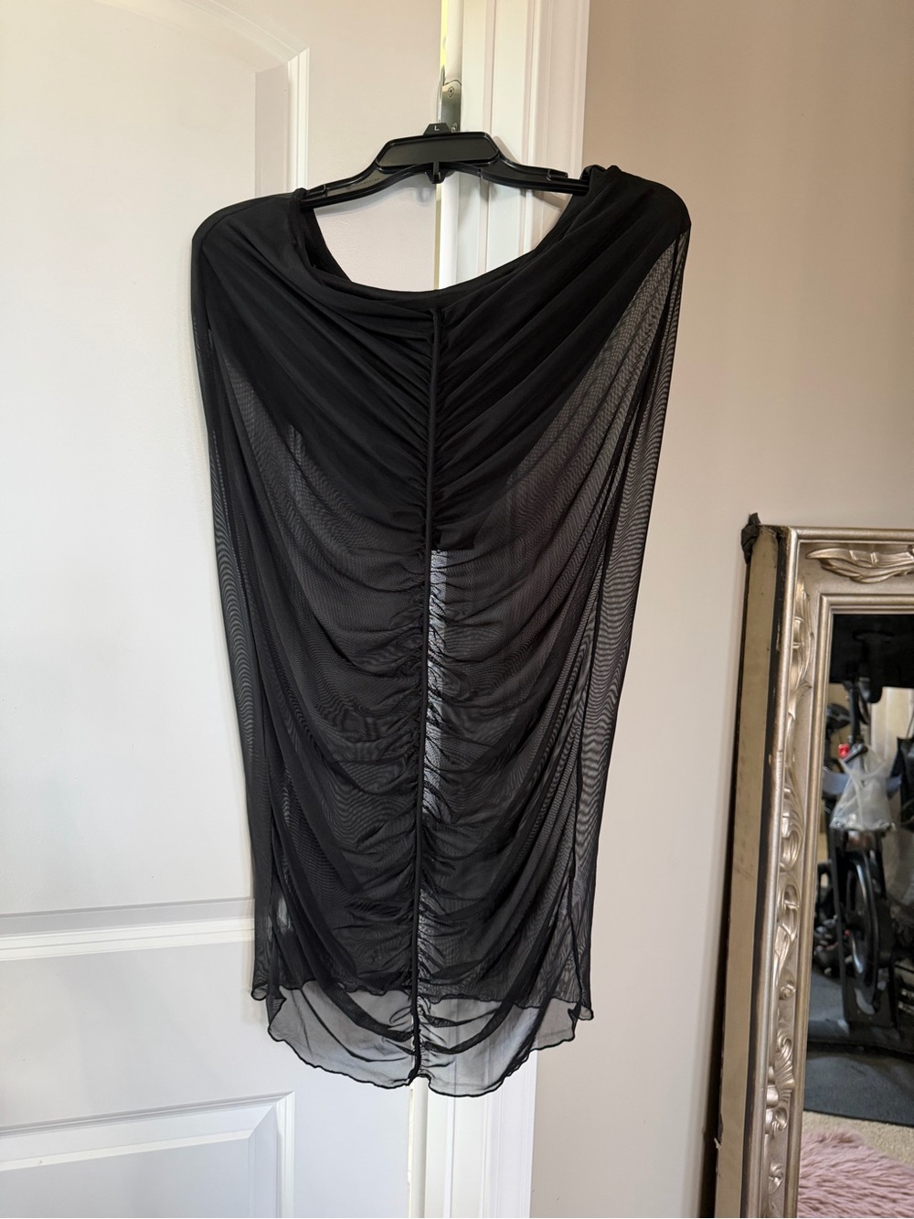 PLT Sheer Black Ruched Mesh midi skirt